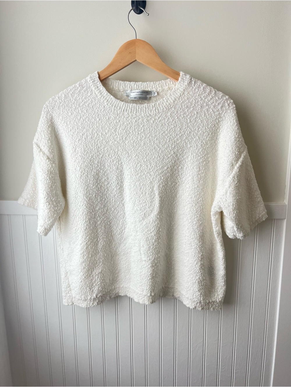 Textured Short-Sleeve Crewneck sweater in Ivory